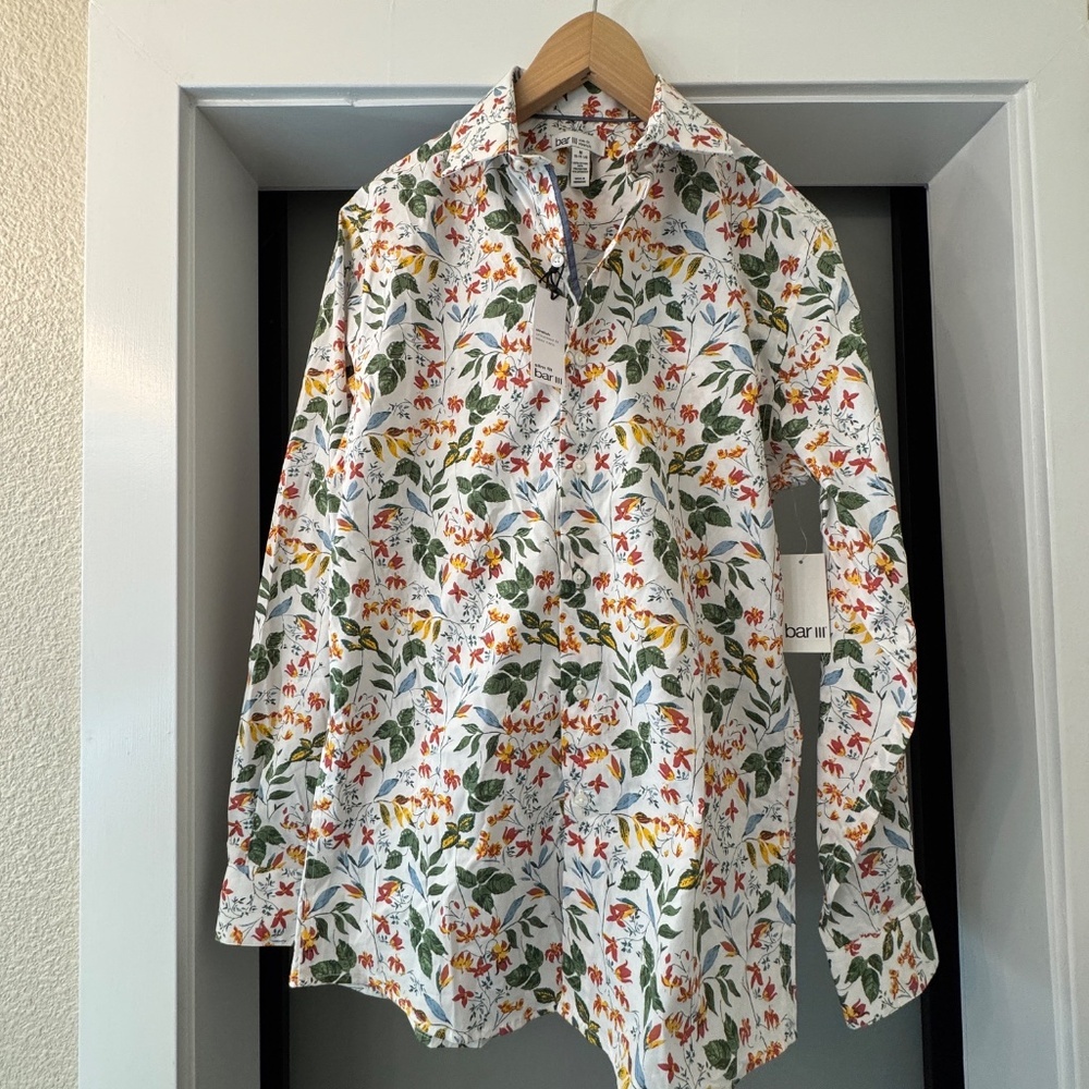 Nordstrom Bar III Floral Fun Tropical Men’s Button Down Dress Shirt - Picture 4 of 4